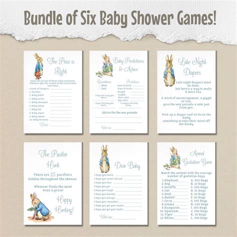 Six Editable Peter Rabbit Baby Shower Games Canva Template Peter