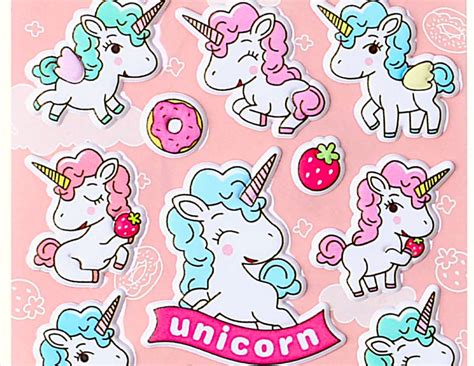 D Kawaii Unicorn Stickers Birthday Cute Unicorn Girl Party Etsy