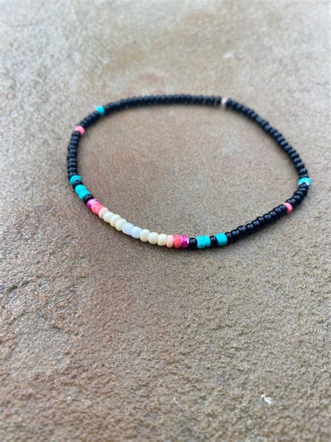 Seed Beaded Anklet The Black Pearl Rockin H Designs Tx Etsy