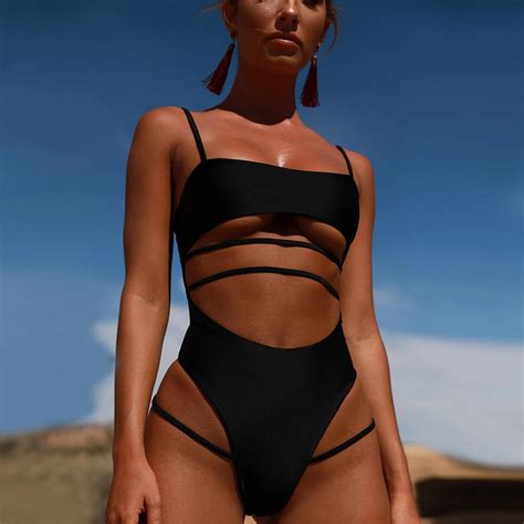 2019 New Arrival Sling One Pieces Hollow Out Swimsuit Women Sexy Bikini