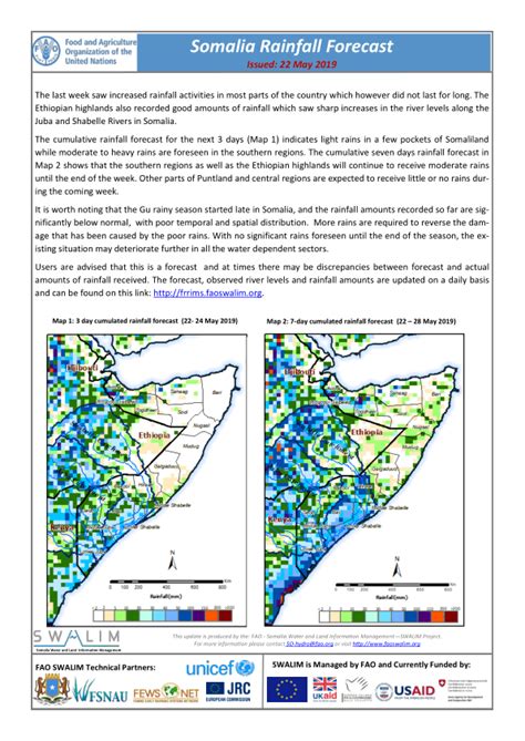 Somalia Rainfall Forecast - Issued: 22 May 2019 - Somalia | ReliefWeb