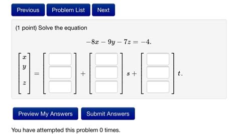 Solved Solve The Equation 8x 9y 7z 4 [x Y Z]