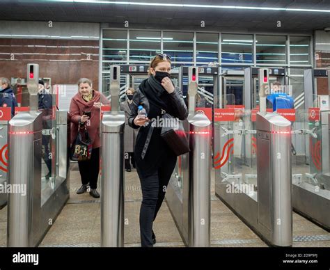 Moscow Russia October 29 2020 Passengers Pass Through Automatic