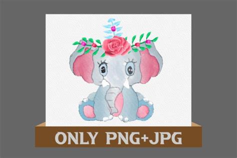 Watercolor Floral Baby Elephant Vector Graphic By ML Design Creative