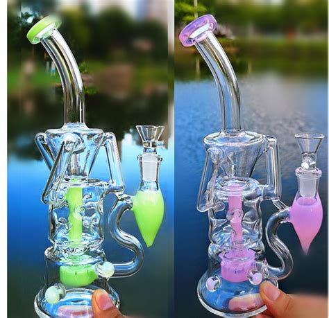 2020 Heady Glass Bongs Recycler Bong Unique Green Purple Sidecar Water Pipes Showerhead Perc