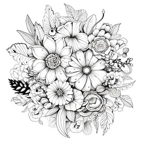 Premium AI Image A Black And White Drawing Of A Bouquet Of Flowers