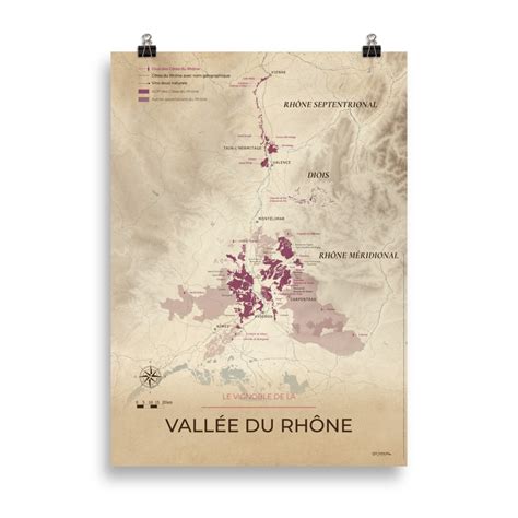 Carte Des Vins Et Vignobles De La Vall E Du Rh Ne Poster X Vintage