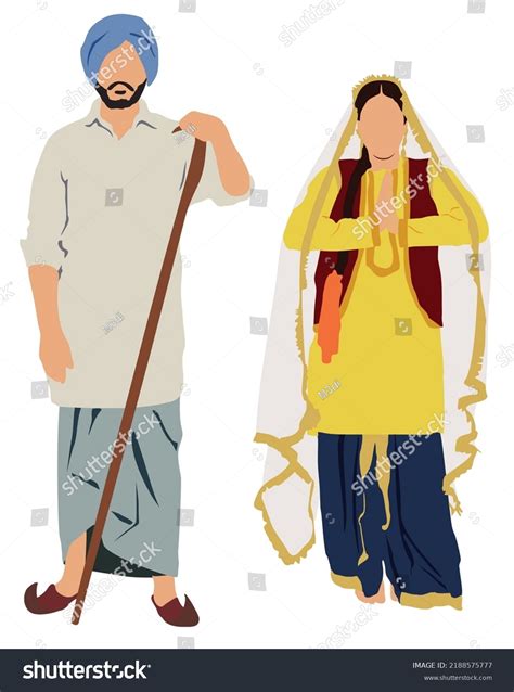 Pareja punjabí con traje tradicional de: vector de stock (libre de ...