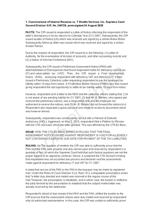 TAX Cases Reviewer: Key Supreme Court Rulings and Principles - Studocu