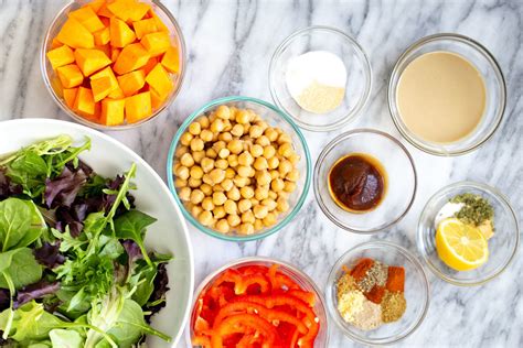 Spicy Sweet Potato Chickpea Salad Bowl With Tahini Dressing Vegan Richa