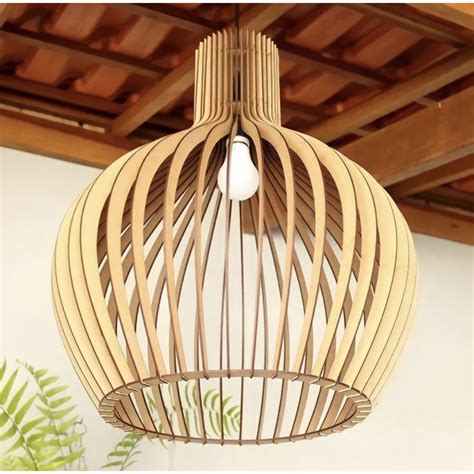 Pendente De Teto Lustre Grande De Sala De Madeira Mdf Decora O Cor Cru