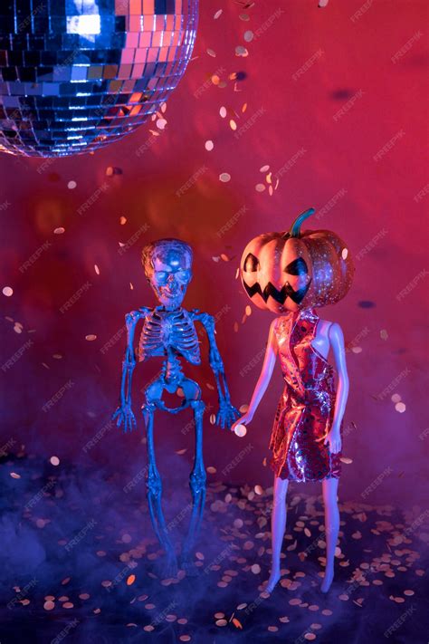 Free Photo Close Up Spooky Halloween Toys And Disco Ball