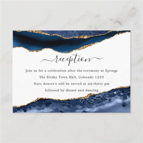 Navy And Gold Agate Wedding Reception Enclosure Card Zazzle