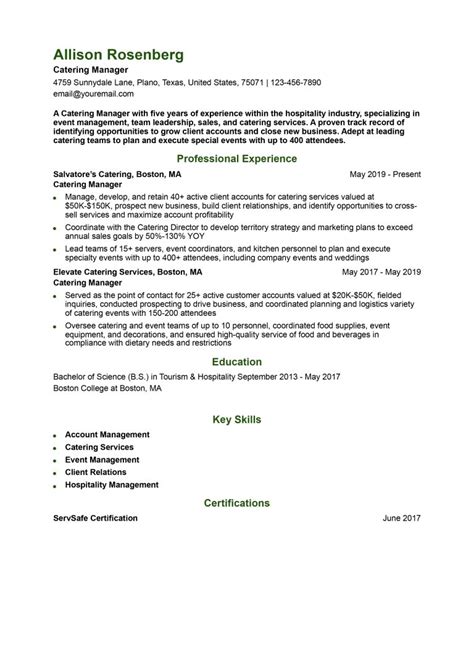 Catering Resume Examples And Templates For Resumebuilder