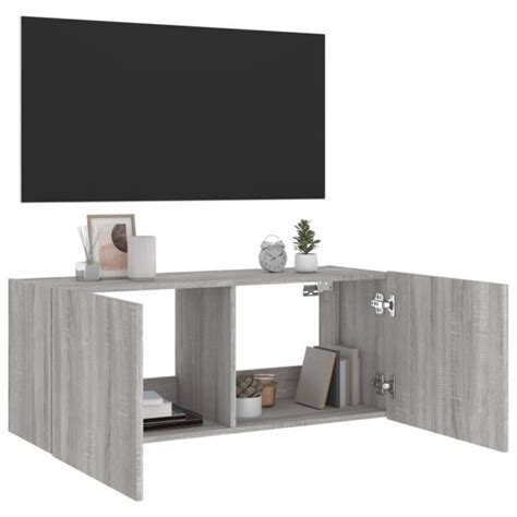 Atyhao Meuble Tv Mural Avec Lumi Res Led Sonoma Gris X X Cm Yh