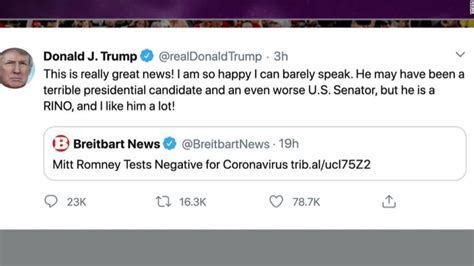 Trump Makes Light Of Mitt Romneys Negative Coronavirus Test Results