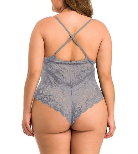 Women Plus Size Lace Bodysuit Teddy Lingerie One Piece Babydoll