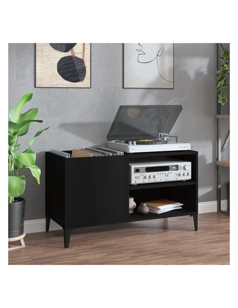 Meuble Bas Platine Vinyles Noir Avec Rangement Vinyles Armoire Disques