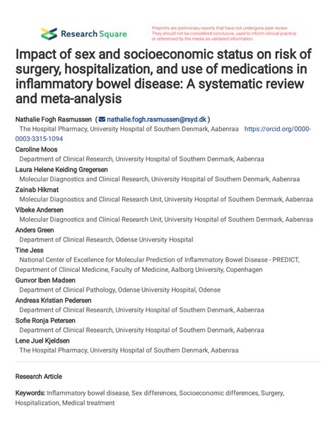 Pdf Impact Of Sex And Socioeconomic Status On Risk Of Surgery