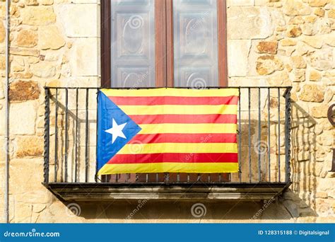 The Estelada Starred Flag Hanging Out of a Building in Catalon Stock ...