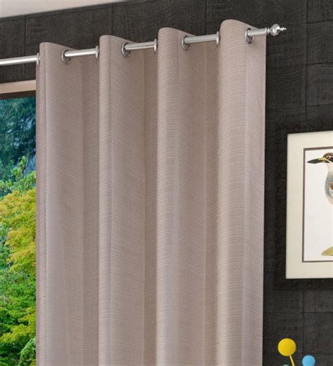 Buy Beige Polycotton Blackout 9 Feet Eyelet Curtain Set Of 2 By