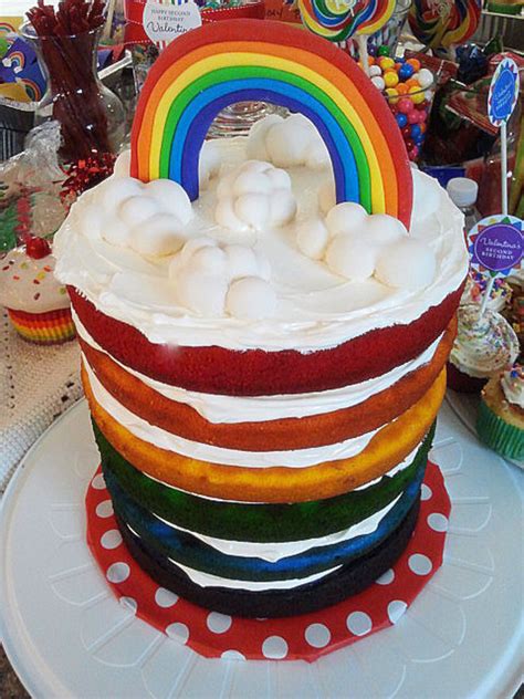 Rainbow Birthday Cake Whimsical Exposed Rainbow Layers Topped With ...