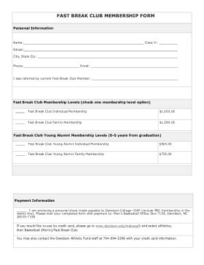 Fillable Online FAST BREAK CLUB MEMBERSHIP FORM Fax Email Print PdfFiller