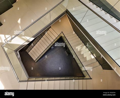 Poznan June 23 2019 Downward View To Triangle Spiral Staircase Stock