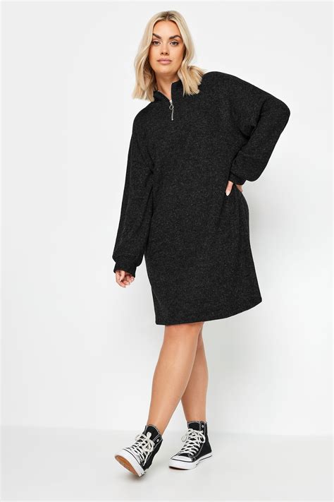 Yours Plus Size Charcoal Grey Soft Touch Zip Neck Jumper Dress Yours Clothing