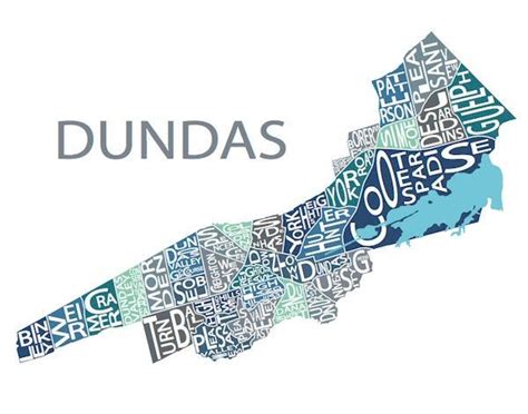 Typographic Map of Dundas, Ontario Neighbourhood Map Hamilton City Map ...