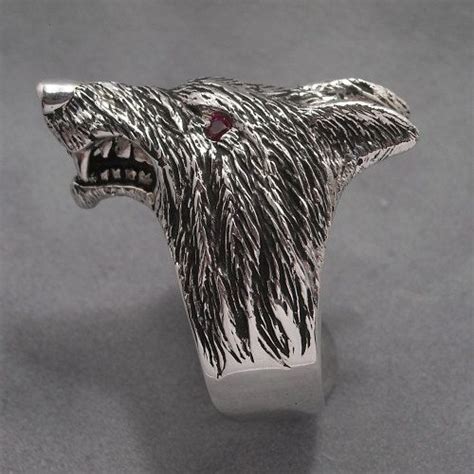 Snarling Werewolf Ring Ruby Eyes Sterling Silver Custom Jewelry