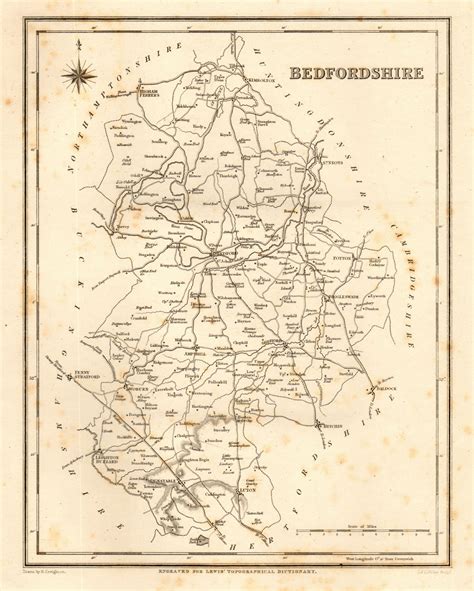 Antique County Map Of Bedfordshire By John Cary 1787 Old Chart