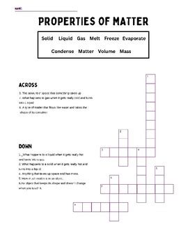 Properties Of Matter Crossword Puzzle By CassTown Co TPT