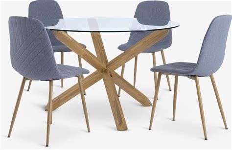 Table AGERBY Ø119 chêne 4 chaises JONSTRUP bleu clair JYSK