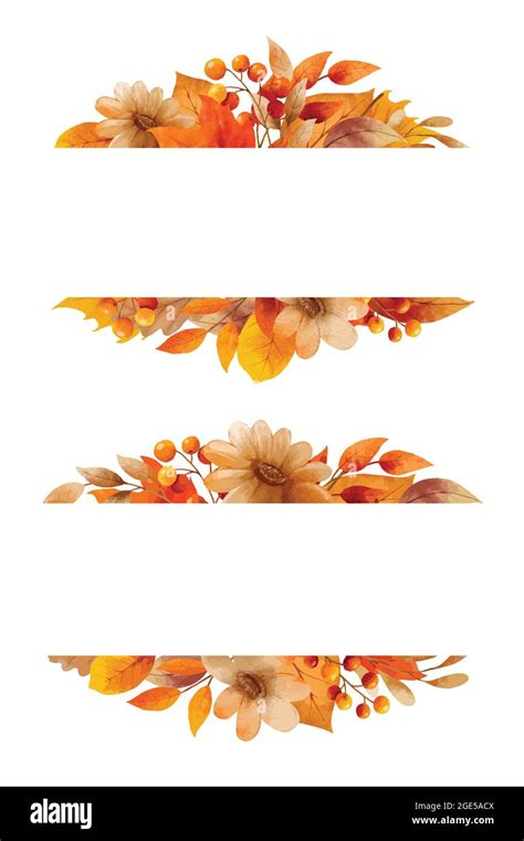 Autumn flower and leaves watercolor style. Wreaths and frame border ...