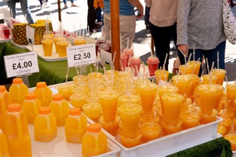 Freshly Squeezed Orange Juices Seen Being Sold At A Busy Saturday