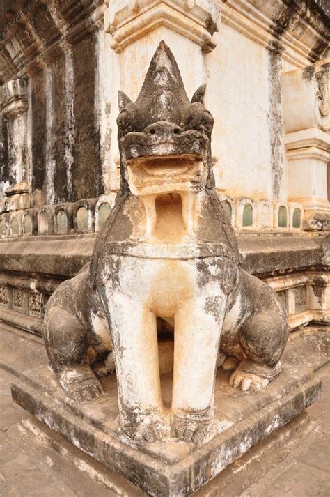 Sculpture Carving Lion Singha Guardian Figure Of Ananda Pagoda Paya