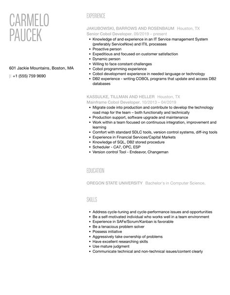 Cobol Developer Resume Samples Velvet Jobs