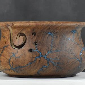 Handmade Yarn Bowl Wooden Lichtenberg Figure Resin Epoxy Rosewood