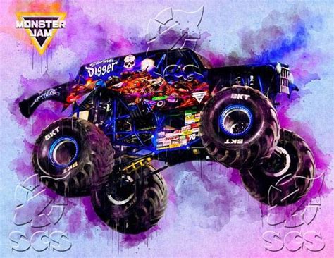 Son Uva Digger Monster Jam Print Poster Watercolor Handmade Home