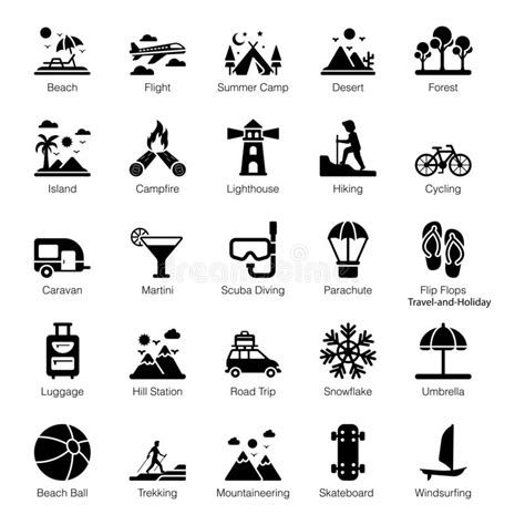 Paquete De Iconos De Glifos Para Viajes Y Vacaciones Ilustración del