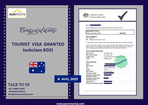 Tourist Visa Grant Australia Subclass 600 Ausroots Visa