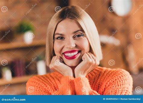 Photo Of Stunning Positive Lady Arms Touch Cheekbones Beaming Smile