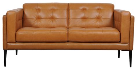 Murray Full Leather Loveseat Tan Midcentury Loveseats By Moroni