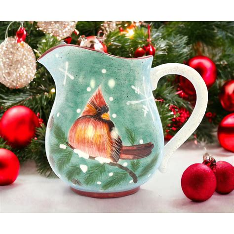 Ceramic Cardinal Bird Christmas Pitcher Home Decor Gift For Her Gift