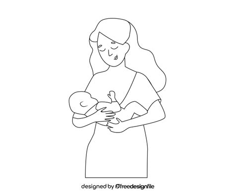 breastfeeding baby black  white clipart