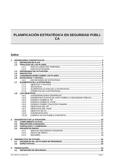 PDF PLANIFICACIÓN ESTRATÉGICA EN SEGURIDAD Plan General de