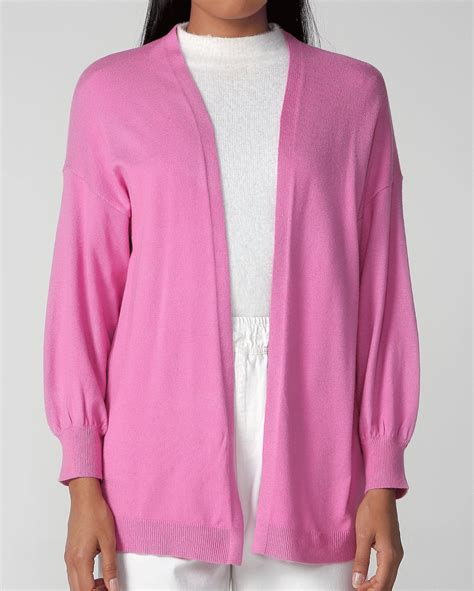 Riachuelo Cardigan Feminino Alongado Manga Longa Tricot Rosa Pool By