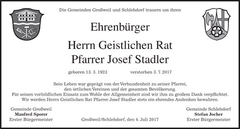 Traueranzeigen Von Josef Stadler Trauer Merkur De