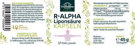 R Alpha Liponsäure 150 mg pro Tagesdosis 1 Kapsel natürlich